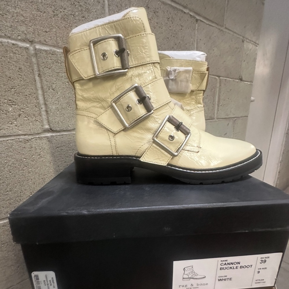 Rag & Bone Cannon  Buckle Boots-Off-White